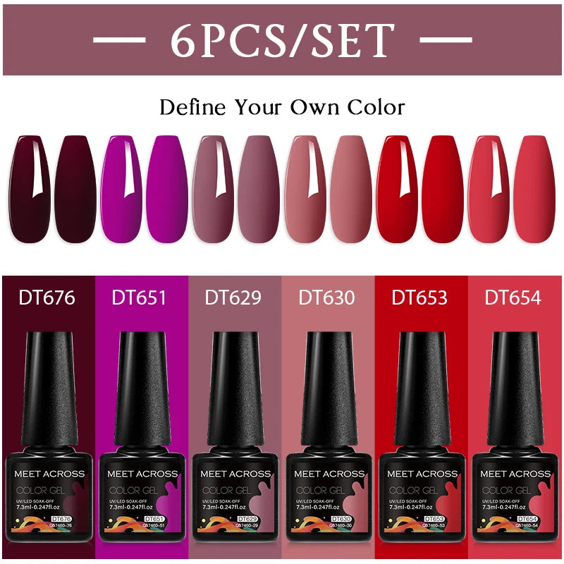 6-Color UV LED Gel Polish Set - Semi-Permanent Nail Art Kit