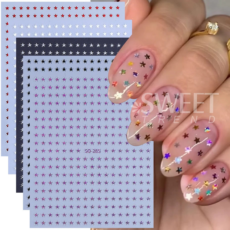 Starlight Nail Stickers - 5-Pack Silver & Purple Glitter Stars