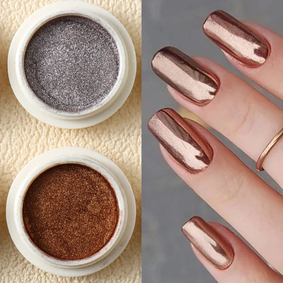 Metallic Chrome Nail Powder Set - 6-Piece Gold, Rose Gold & Silver Mirror Finish