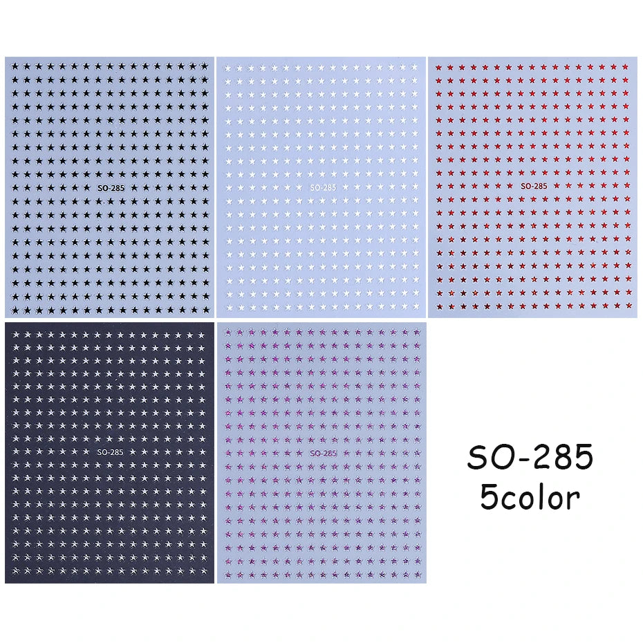 Starlight Nail Stickers - 5-Pack Silver & Purple Glitter Stars