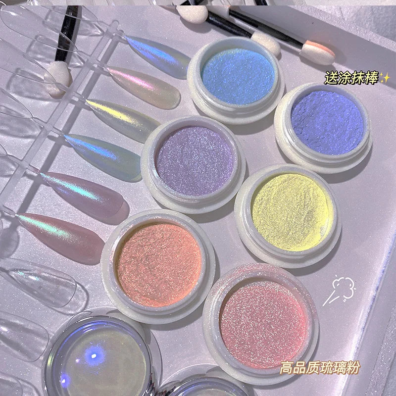 6Pcs/set Shimmer Aurora Nail Powder Holo Metallic Mirror Effect Pigment Dust for Gel Polish Manicure Decoration Mermaid Powder &