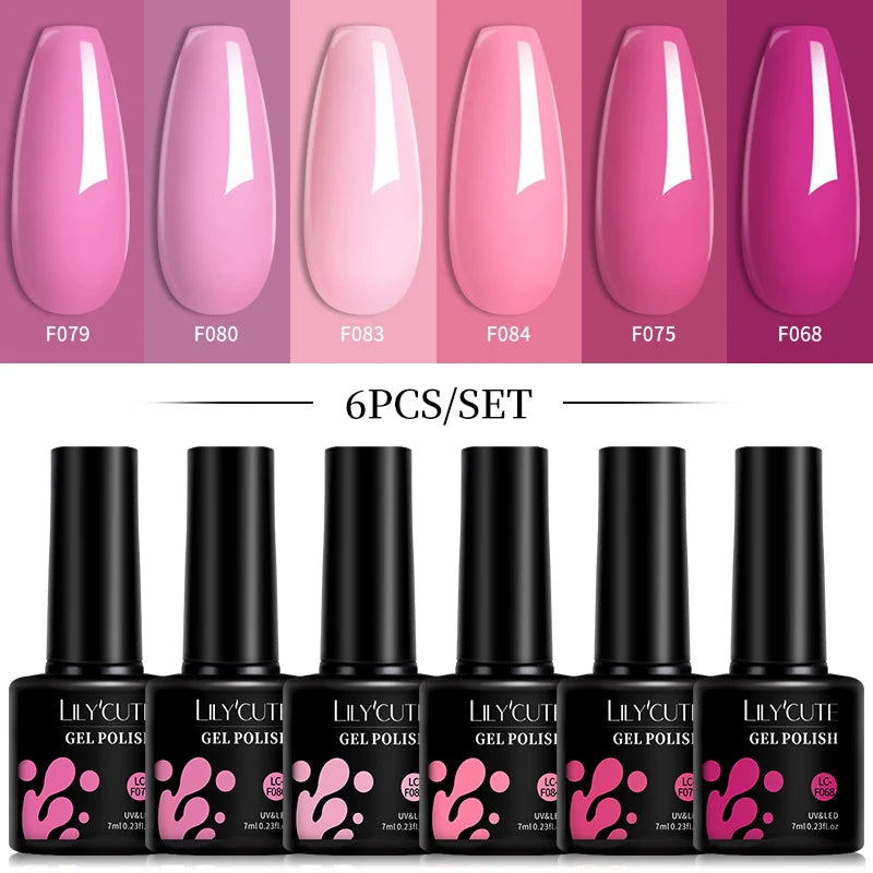 6-Piece Pink Gel Polish Set – Bright & Pastel Shades for Nail Art