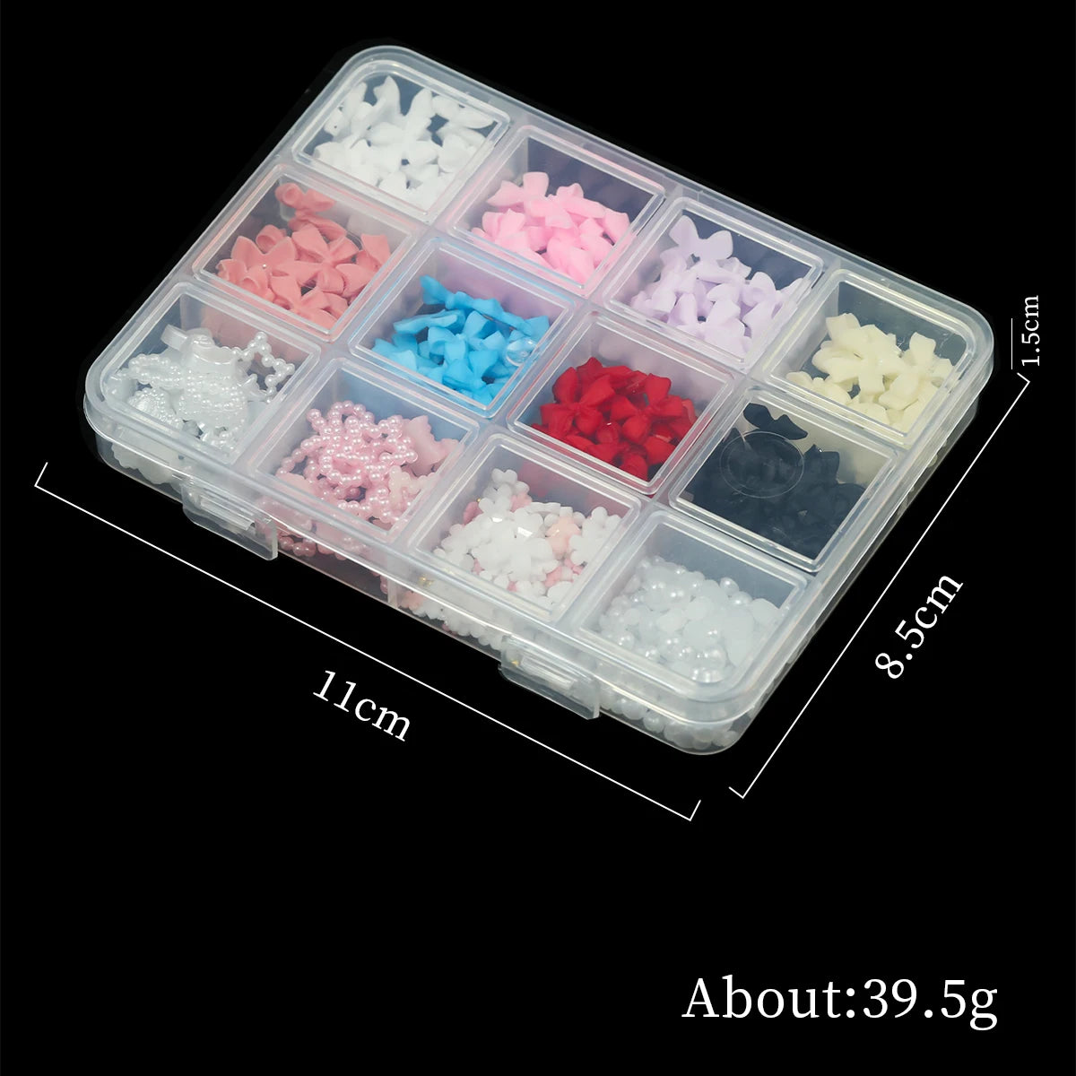 Resin Bow Nail Art Decorations - 12-Grid Mixed 3D Acrylic Charms Set