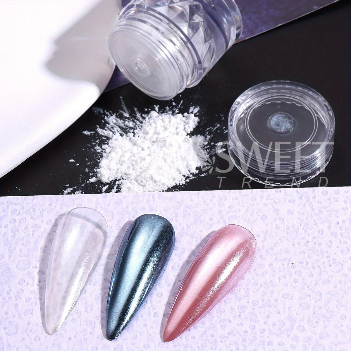 Aurora Pearl Chrome Nail Powder - White Moonlight Mirror Finish