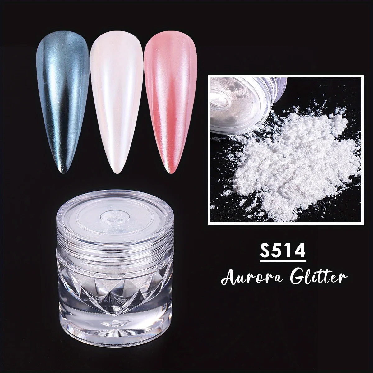 Aurora Pearl Chrome Nail Powder - White Moonlight Mirror Finish