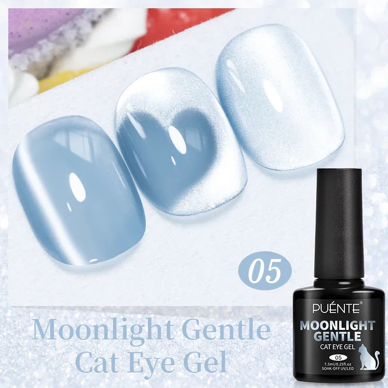 PUENTE 7.5ML Vibrant Blue Cat Eye Gel Nail Polish High Glossy Long-Lasting Soak Off UV Semi-Permanent Nail Art Varnish Manicure