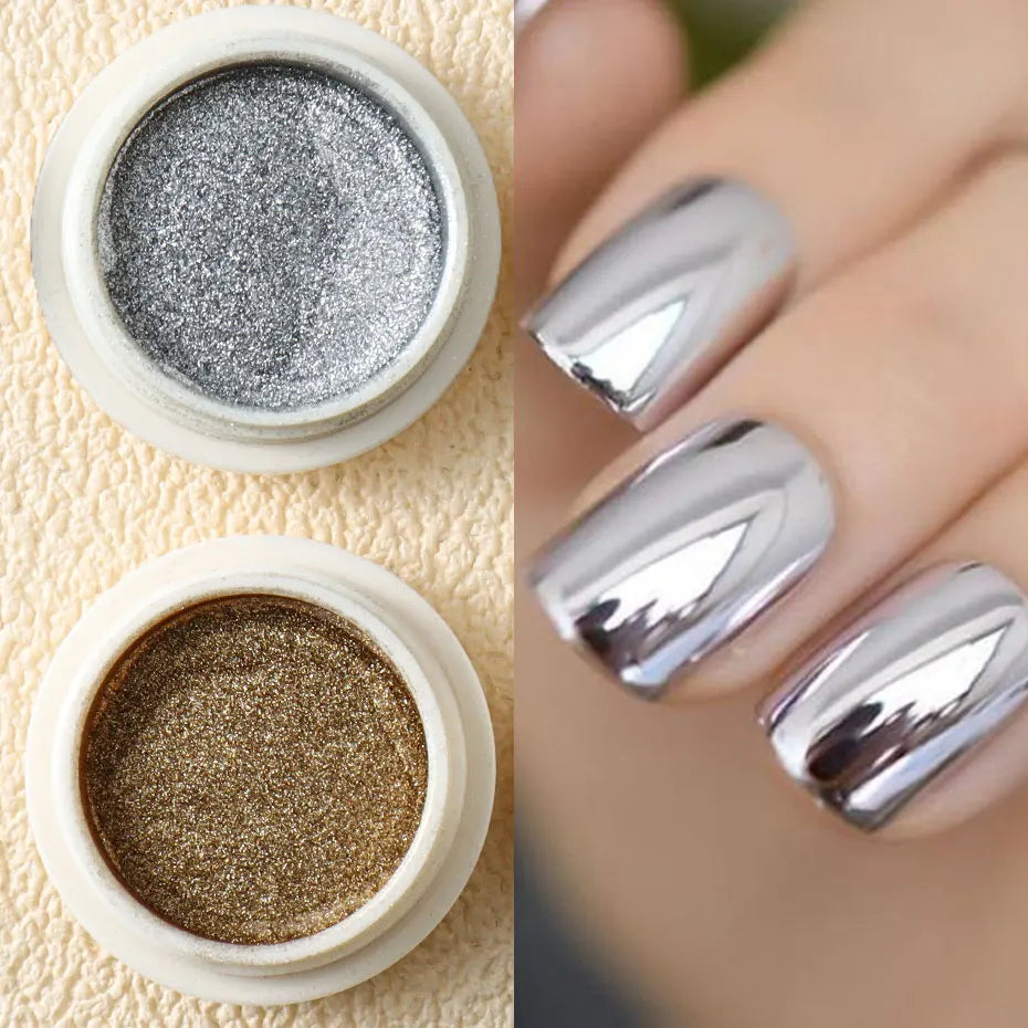 Metallic Chrome Nail Powder Set - 6-Piece Gold, Rose Gold & Silver Mirror Finish