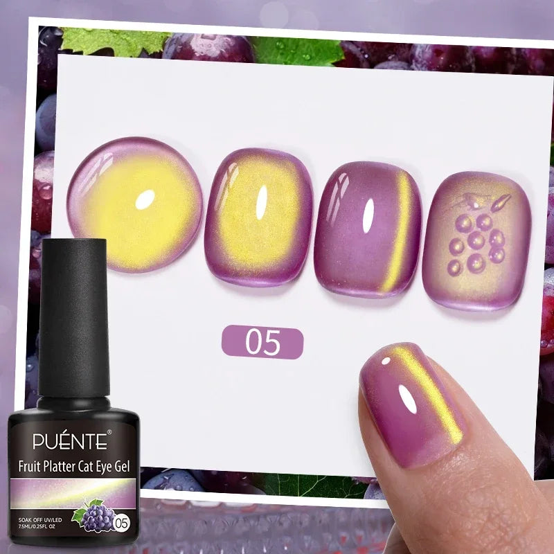 PUENTE 7.5ML Vibrant Blue Cat Eye Gel Nail Polish High Glossy Long-Lasting Soak Off UV Semi-Permanent Nail Art Varnish Manicure