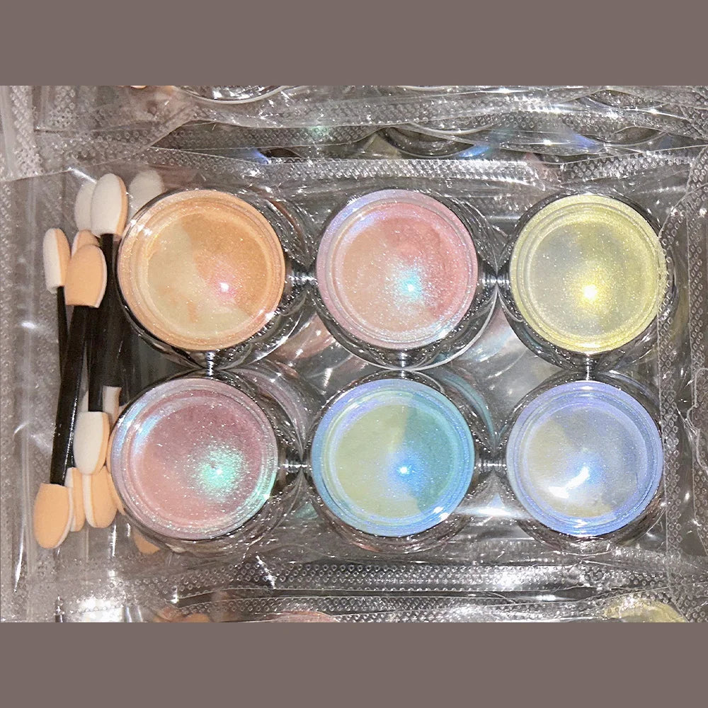 6Pcs/set Shimmer Aurora Nail Powder Holo Metallic Mirror Effect Pigment Dust for Gel Polish Manicure Decoration Mermaid Powder &
