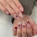 Cat-Eye French Press-On Nails – 24pcs with 3D Bow & Diamond Accents
