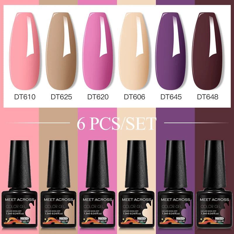 6-Color UV LED Gel Polish Set - Semi-Permanent Nail Art Kit