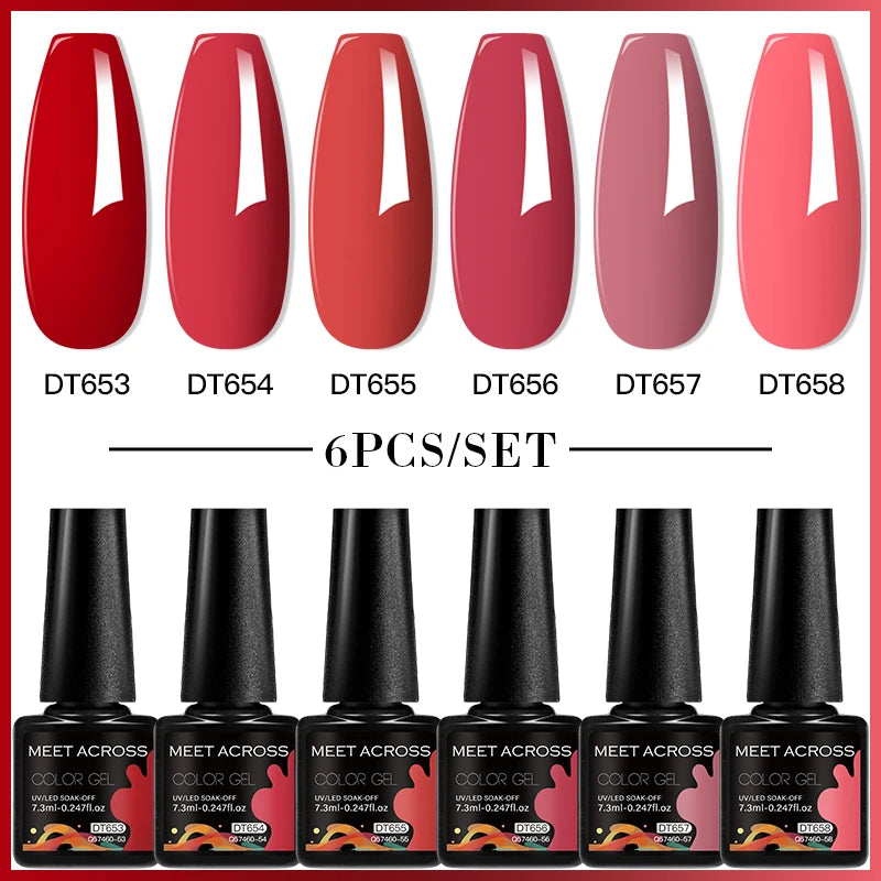 6-Color UV LED Gel Polish Set - Semi-Permanent Nail Art Kit