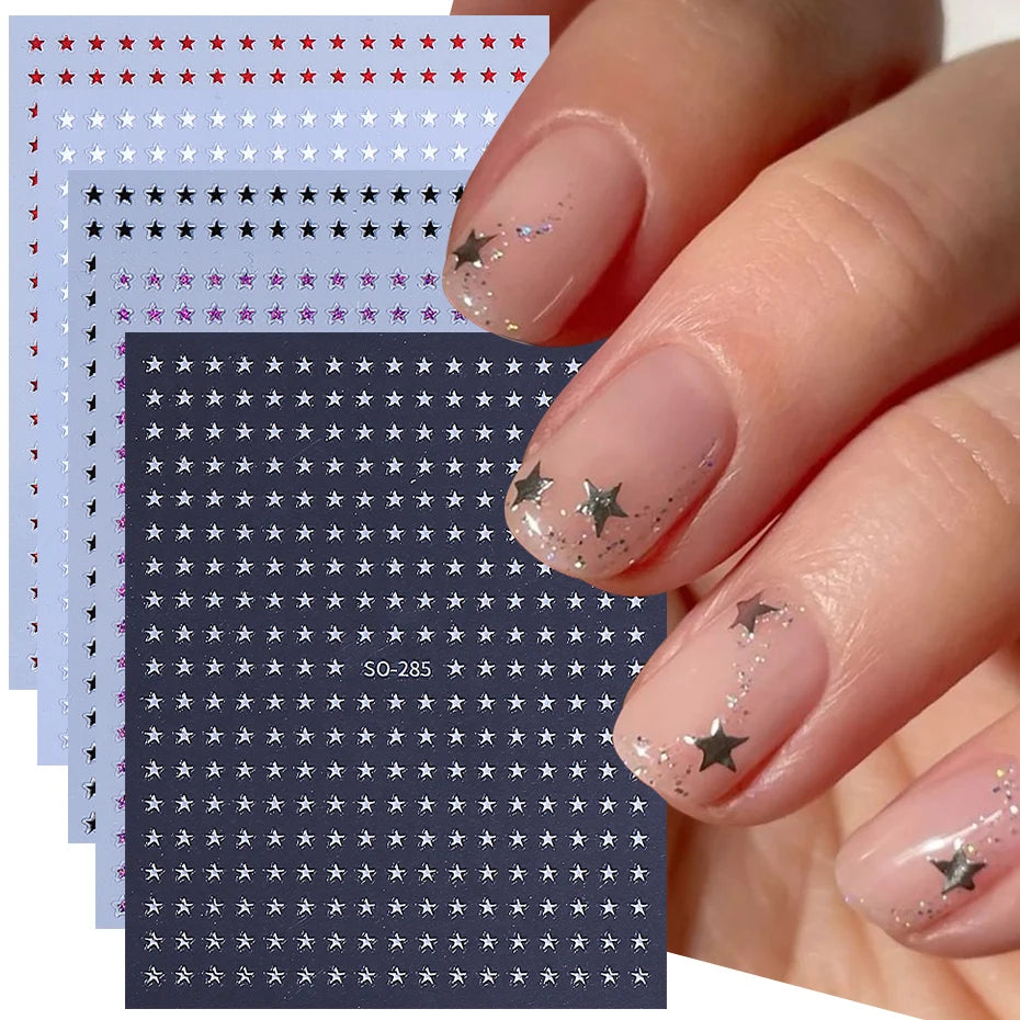 Starlight Nail Stickers - 5-Pack Silver & Purple Glitter Stars