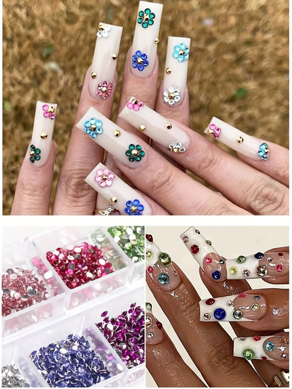 Crystal Rhinestone Nail Art Set - 12-Grid Flatback Gemstones for Nails & Accessories
