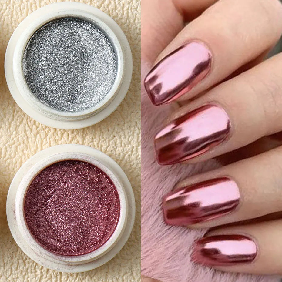 Metallic Chrome Nail Powder Set - 6-Piece Gold, Rose Gold & Silver Mirror Finish