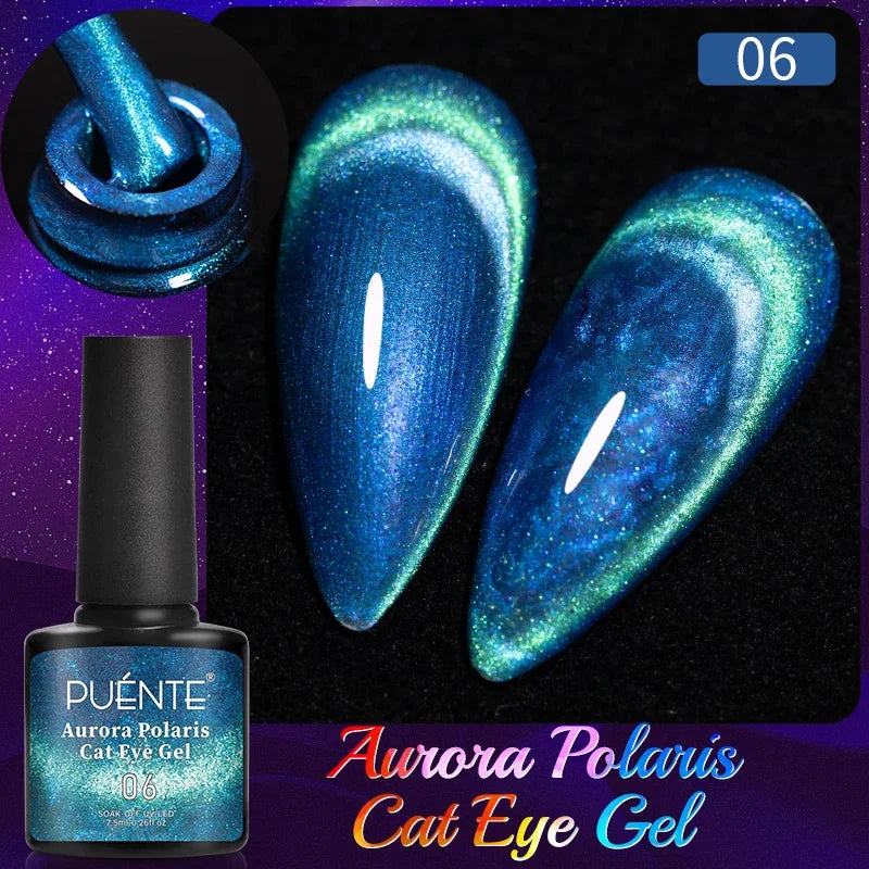 7.5ML Ocean Blue Cat Eye Gel Nail Polish High Glossy Cat Magnetic Nail Gel Soak Off UV Semi-Permanent Nail Art Varnish Manicure