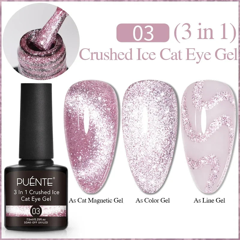 PUENTE 7.5ML Vibrant Blue Cat Eye Gel Nail Polish High Glossy Long-Lasting Soak Off UV Semi-Permanent Nail Art Varnish Manicure