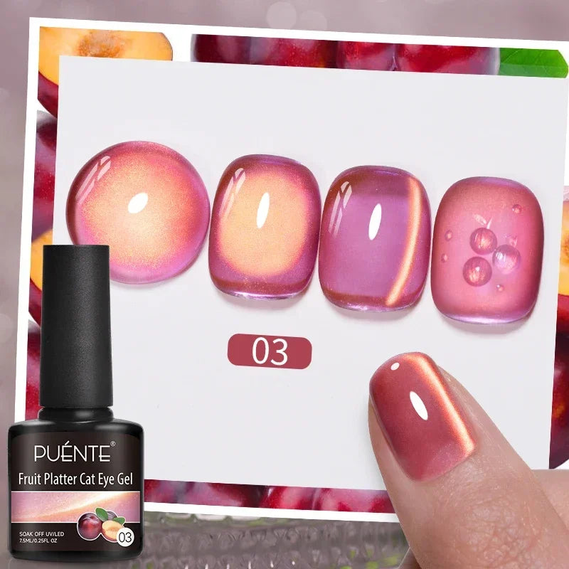 PUENTE 7.5ML Vibrant Blue Cat Eye Gel Nail Polish High Glossy Long-Lasting Soak Off UV Semi-Permanent Nail Art Varnish Manicure