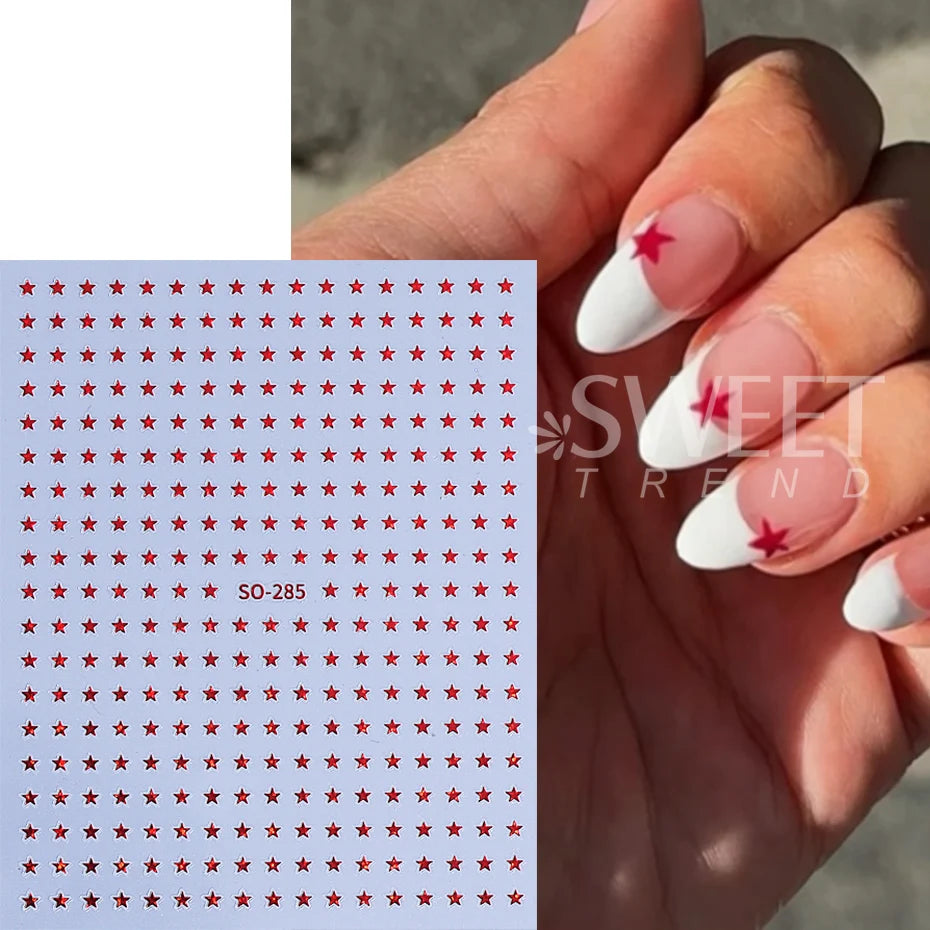 Starlight Nail Stickers - 5-Pack Silver & Purple Glitter Stars