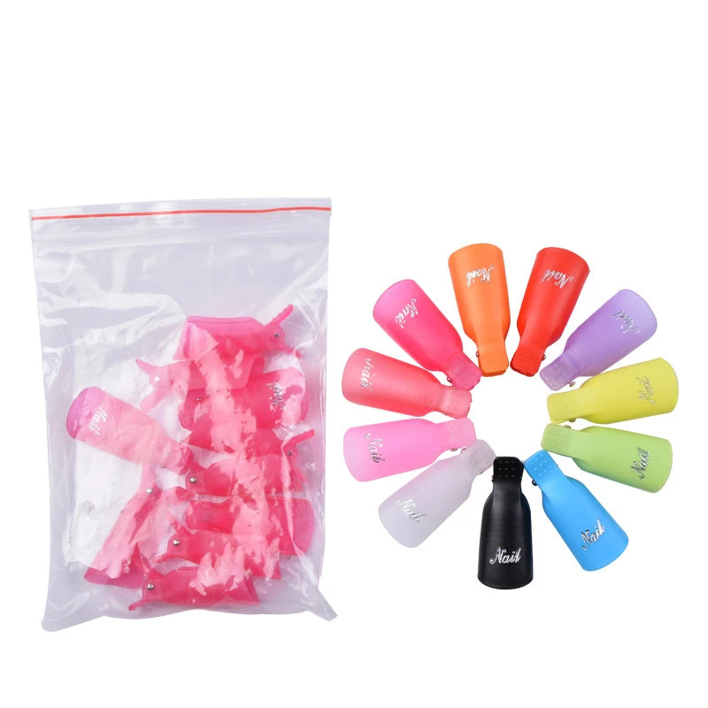 Gel Polish Soak-Off Clips – 10pcs Reusable Acrylic Nail Remover Caps