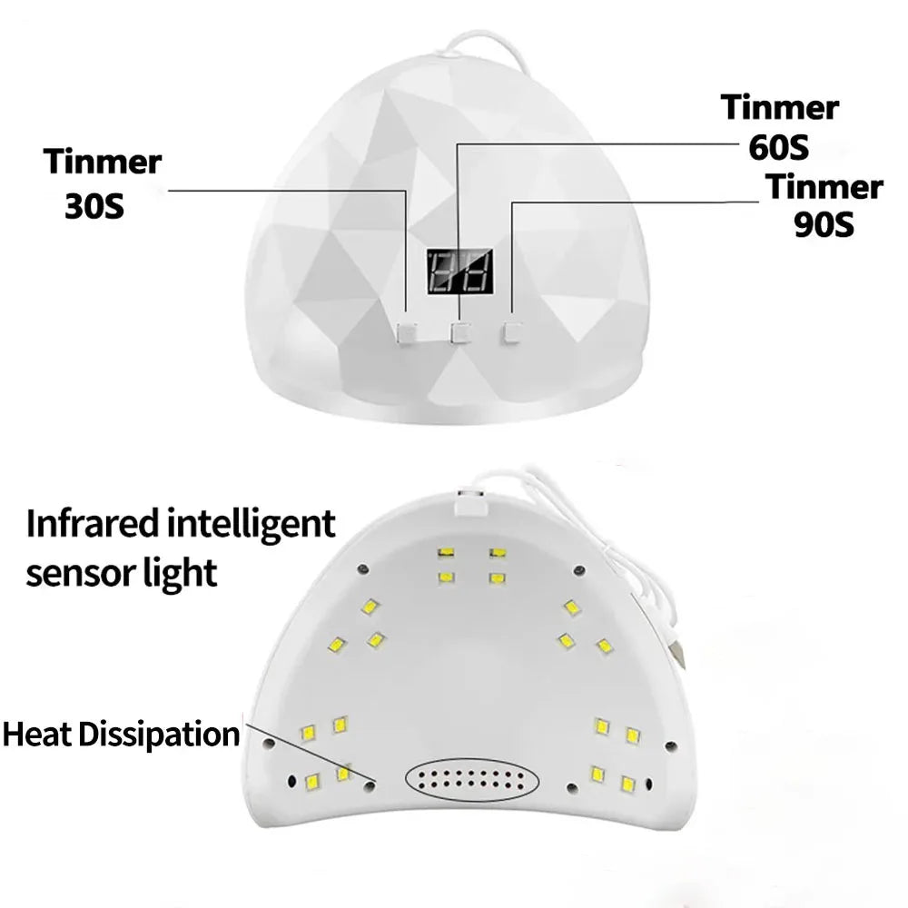 88W UV LED Nail Lamp – Professional Gel Polish Curing Dryer with Eye Protection