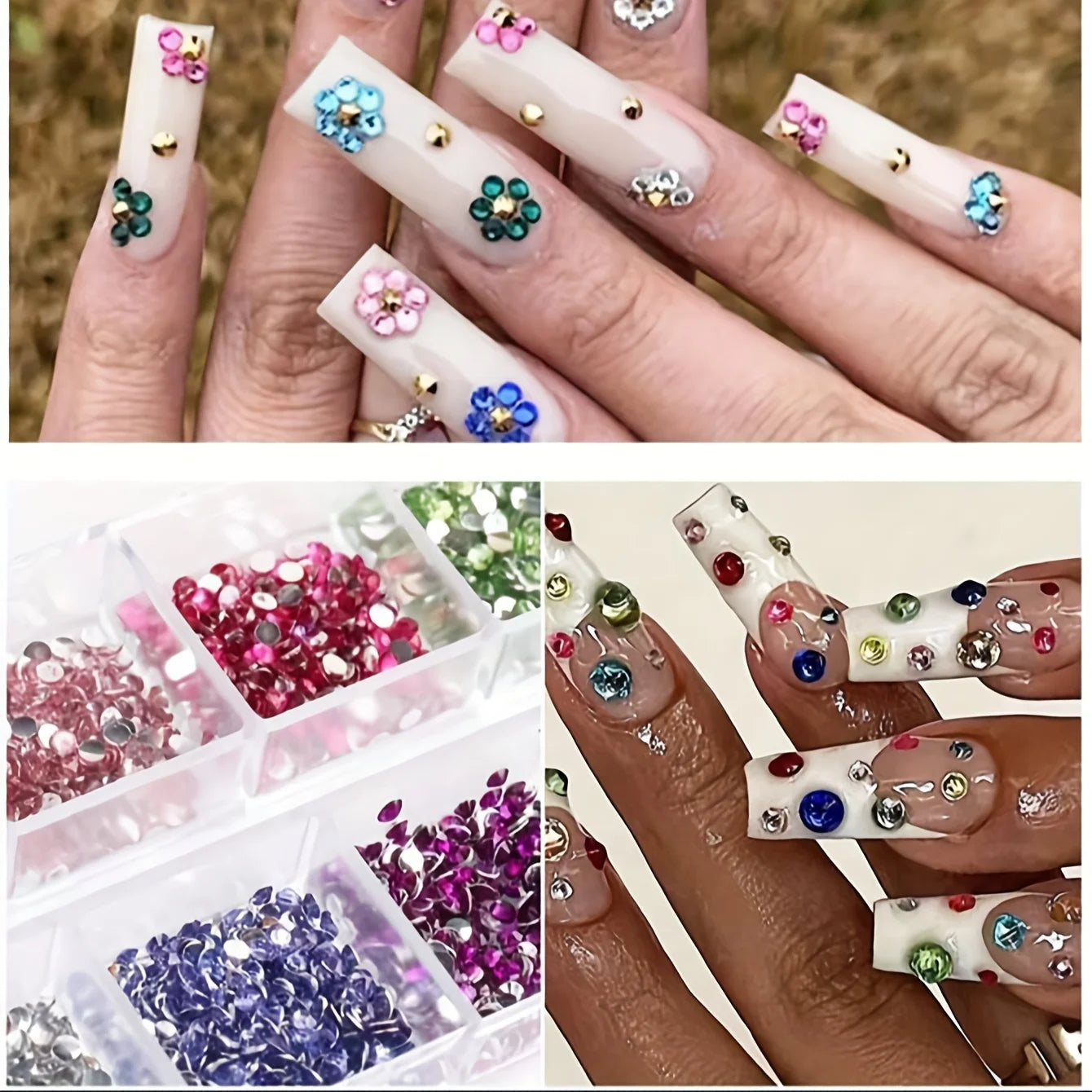 Crystal Rhinestone Nail Art Set - 12-Grid Flatback Gemstones for Nails & Accessories