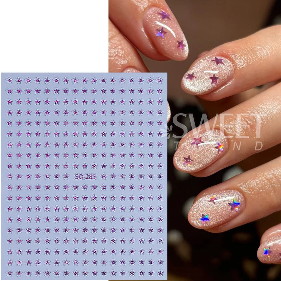 Starlight Nail Stickers - 5-Pack Silver & Purple Glitter Stars