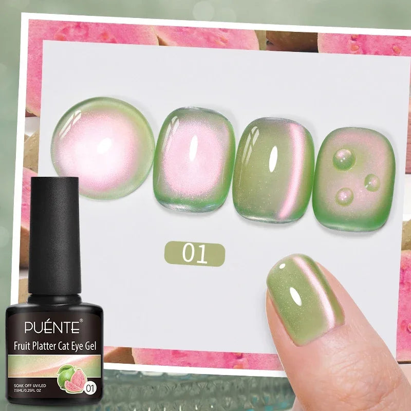 PUENTE 7.5ML Vibrant Blue Cat Eye Gel Nail Polish High Glossy Long-Lasting Soak Off UV Semi-Permanent Nail Art Varnish Manicure