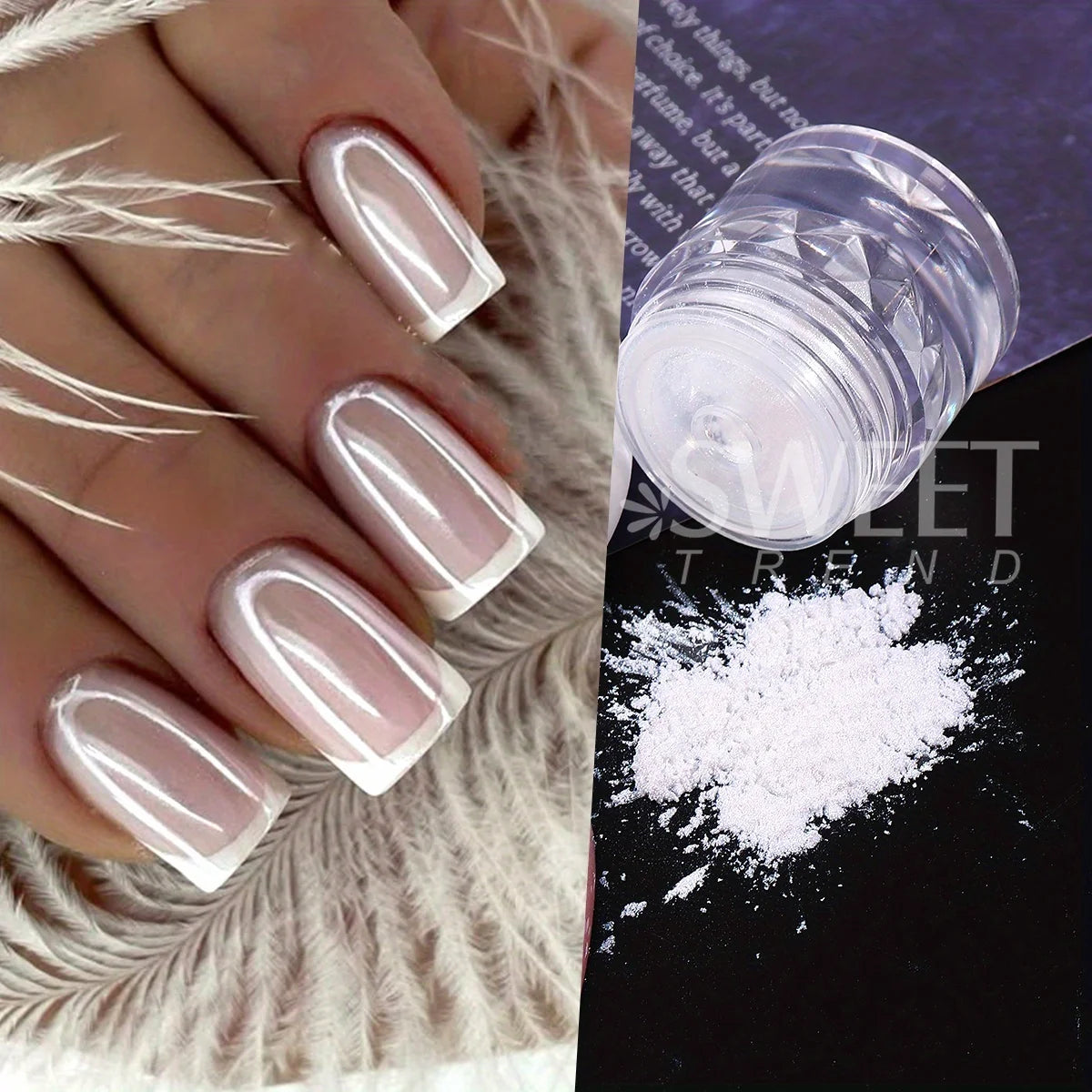 Aurora Pearl Chrome Nail Powder - White Moonlight Mirror Finish