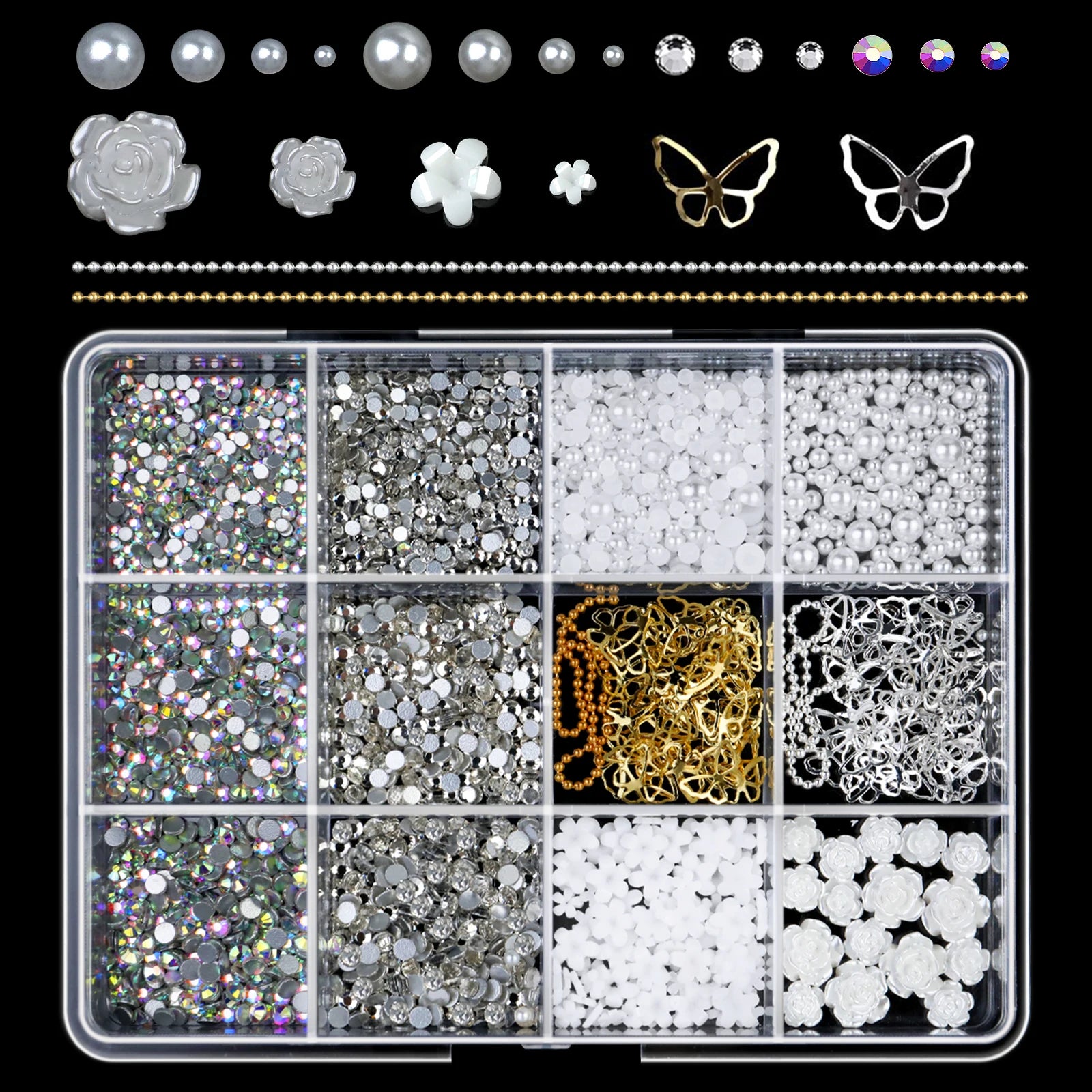 Resin Bow Nail Art Decorations - 12-Grid Mixed 3D Acrylic Charms Set