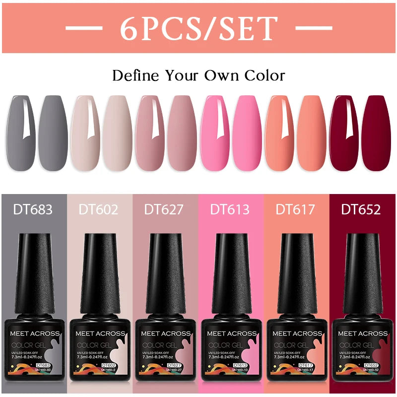6-Color UV LED Gel Polish Set - Semi-Permanent Nail Art Kit