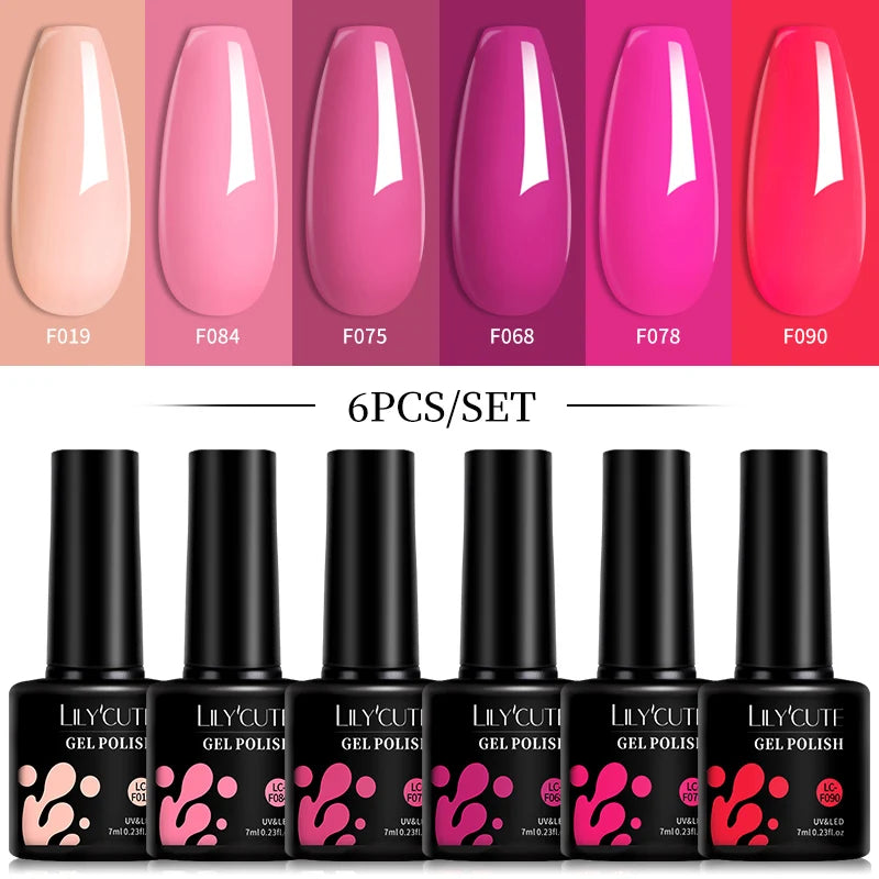 6-Piece Pink Gel Polish Set – Bright & Pastel Shades for Nail Art