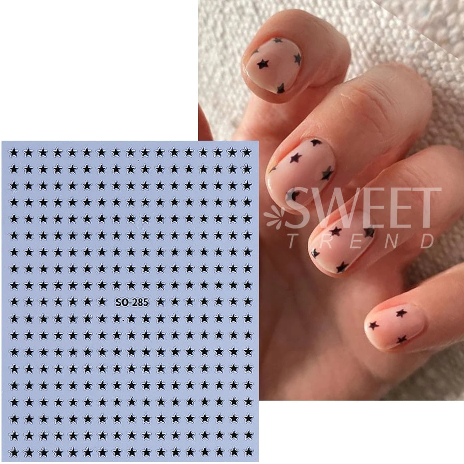 Starlight Nail Stickers - 5-Pack Silver & Purple Glitter Stars