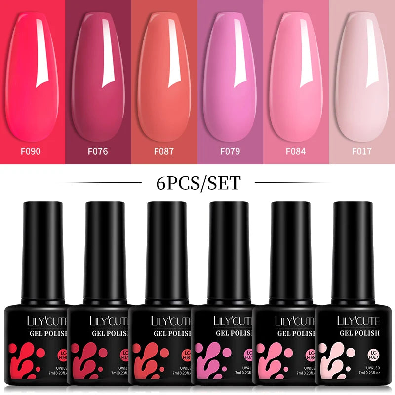 6-Piece Pink Gel Polish Set – Bright & Pastel Shades for Nail Art