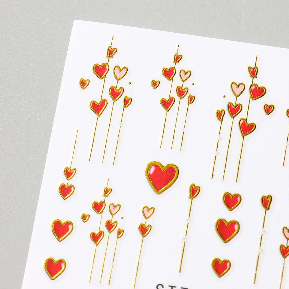 Valentine's Day Heart Nail Stickers - 3D Gold Stripe Love Decals (2pcs)