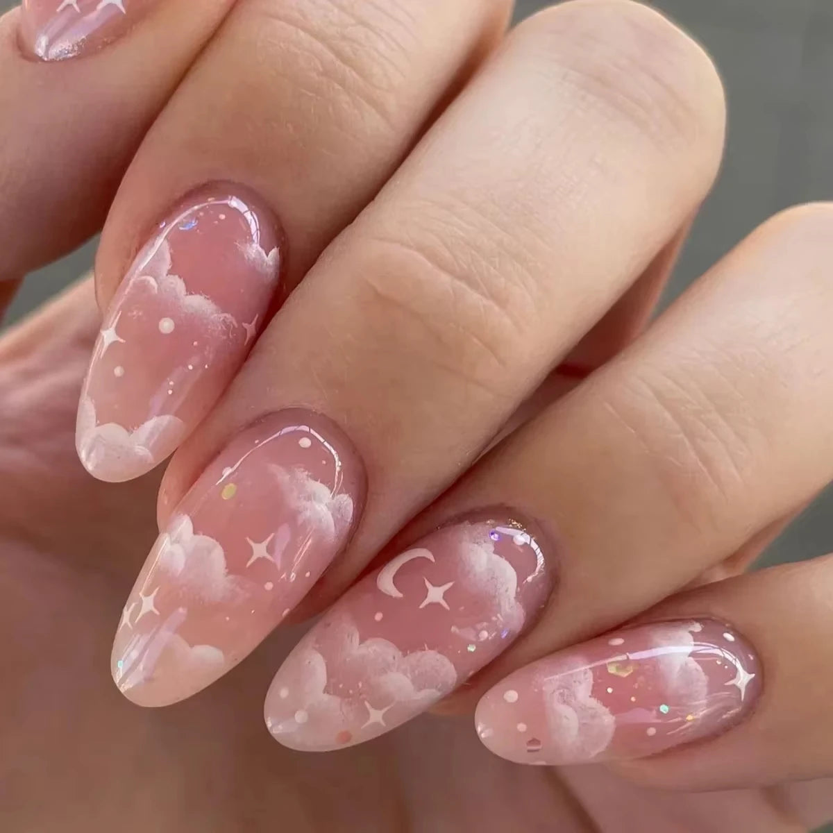 Cat-Eye French Press-On Nails – 24pcs with 3D Bow & Diamond Accents